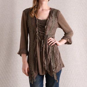NWT PRETTY ANGEL TUNIC blouse STUNNING slimming plus size 3X 4X  brown